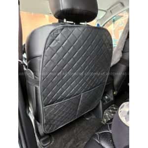 MAXIMAL Защита заднего сиденья с карманом экокожа черная c черной ниткой ромб соты 62х49см