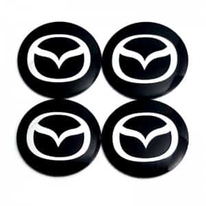 Наклейка на колпаки Mazda сферическая изогнутая 5,6см 4шт черная NZD 003