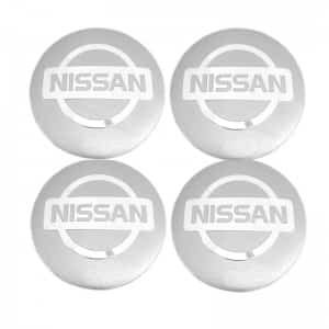 Наклейка на колпаки Nissan сферическая изогнутая 5,6см 4шт серебро NZD 038