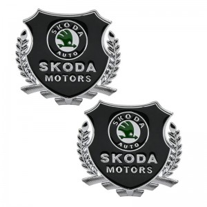Шильдик Skoda Motors черный металл 55*50мм 2шт SHK K207