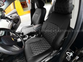 Авточехлы  Chevrolet Cruze Шевроле Круз экокожа черная серая нить ромб  