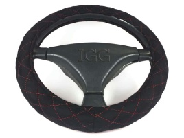 IGG  714.2 оплетка руля спонж черный стеганый с красной отстрочкой   