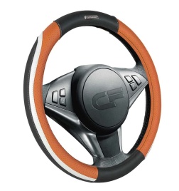 Car Fashion Step  оплетка руля экокожа черно-оранжево-белая размер M   