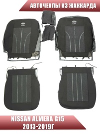 Авточехлы  Nissan Almera Ниссан Альмера 2013-2019г 2/3 жаккард черно-белый  