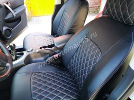 Авточехлы  Nissan Qashqai + 2 Ниссан Кашкай +2 2008-2014г 5 мест экокожа черный ромб   