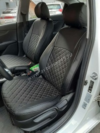 Авточехлы  Kia Rio с 2017г Rio X-Line с 2017г Hyundai Solaris c 2017г экокожа черная красн.нить ромб