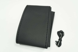 Оплетка  руля под шнуровку экокожа перфорация гладкий черный нитки игла   