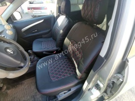 Авточехлы  Nissan Almera Ниссан Альмера 2013-2019г 1/1 экокожа черная серая нить ромб  