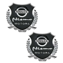 Шильдик Nissan  Motors черный металл 55*50мм 2шт SHK K216