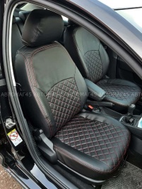 Авточехлы  Skoda Rapid Шкода Рапид 2012-2023г 1/1 экокожа черная красная нить ромб   