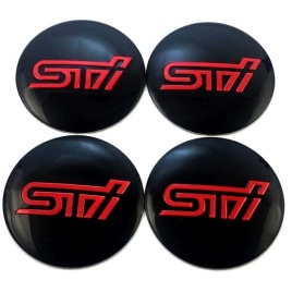 Наклейка на колпаки STI сферическая изогнутая 5,6см 4шт черная NZD 052
