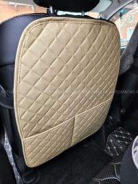 Maximal Защита  заднего сиденья с карманом экокожа бежевая с бежевой ниткой ромб соты 62х49см   