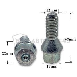 T0004 Болт колесный иномарки М12*22*1,5 ключ 17 Lanos