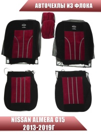 Авточехлы  Nissan Almera Ниссан Альмера 2013-2019г 1/1 флок красный   