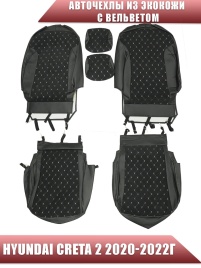 Авточехлы  Hyundai Creta 2 Хендай Крета 2 2020-2022г экокожа вельвет черная бежевая нить ромб    