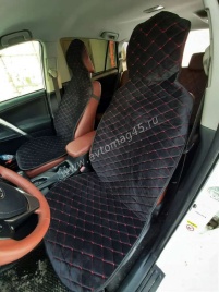 Автотренд  Накидки на сиденье на силиконе без боков велюр черный c красной ниткой 2шт