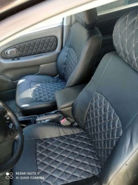 Авточехлы  Kia Spectra Киа Спектра 2004-2011г экокожа черная серая нить ромб   