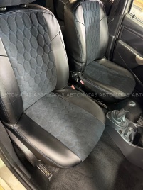 Авточехлы  Renault Logan Рено Логан 2004-2016г экокожа алькантара черная синяя нить соты   