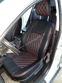 Авточехлы  Kia Sportage Киа Спортаж 2010-2016г Hyundai ix35 9-15г экокожа черная серая нить ромб   