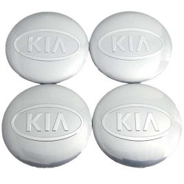 Наклейка на колпаки Kia сферическая изогнутая 5,6см 4шт серебро NZD 042