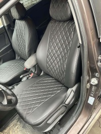 Авточехлы  Kia Rio Киа Рио 2011-2017г Hyundai Solaris 2011-2017г экокожа черн ромб черн.нить Офис   