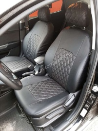 Авточехлы  Kia Rio Киа Рио 2011-2017г Hyundai Solaris 2011-2017г экокожа черная серая нить ромб   