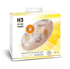 SVS  лампа H3 Yellow 12V 55W 3000K 2шт   