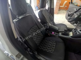 Авточехлы  Ford Focus 3 Форд Фокус 3 Trend экокожа черная серая нить ромб   