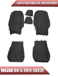 Авточехлы  Mazda CX-5 Мазда СХ-5 низ 3/3 верх 3/3 экокожа черная красная нить ромб   