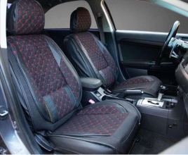 Чехлы  накидки на сиденье вельвет форма 2Д черно-красный комплект 5шт   