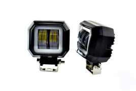 C2R Светодиодная  фара дальний свет квадрат 2 диода + дхо 15W 12-32V 1500Lm 1шт гарантия 1 мес   