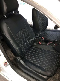 Авточехлы  Volkswagen Polo Фольцваген Поло седан 1/1 2010-2020г экокожа черная синяя нить Ромб   