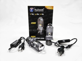 Ruzoom светодиодные лампы LED линза модуль 2шт H4 12В 55W 5500K 11000Lm гарантия 6 мес