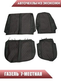 Авточехлы  Газель семиместная 7 мест экокожа бабочка черная с красной ниткой ромб