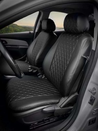 Авточехлы  Chevrolet Cruze Шевроле Круз экокожа черная черная нить ромб Барс    