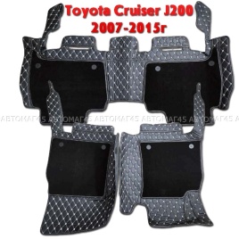 Ковры  5D экокожа Toyota Land Cruisеr 200 2007-2015г черный с бежевой ниткой+ворс комплект АКЦИЯ!