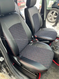 Авточехлы  Datsun Датсун 1/1 2/3 экокожа алькантара черная красная нить ромб   