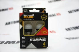 Маяк  лампа светодиодная P21W T25 4 SMD c цоколем 5000K 200Lm одноконтактная белая 2шт  
