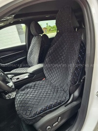 Гелакси  Накидки на сиденье на силиконе велюр черные с синей ниткой 2шт 