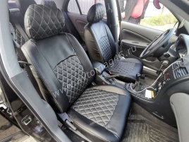 Авточехлы  Nissan Almera Ниссан Альмера 2000-2006г кузов N16 2/3 экокожа черная серая нить ромб   