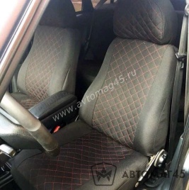 Авточехлы  Нива Шевроле Niva до 2014г жаккард черный с красной ниткой ромб стандарт Барс   