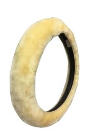 Оплетка  руля натуральный мех на коже короткий ворс мутон бежевый   