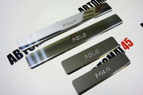 LIDER  Накладки на пороги  Volskwagen Polo Фольцваген Поло 2010г-2020г седан 4 шт нержавейка    фото 2