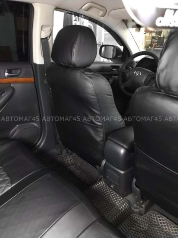 Авточехлы  Toyota Avensis Тойота Авенсис 2 поколение 2002-2009г экокожа черная серая нить ромб    фото 4