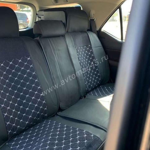 Чехлы  накидки на сиденье лен форма 2Д черный с белой/бежевой ниткой с поддержками комплект 5шт    фото 3