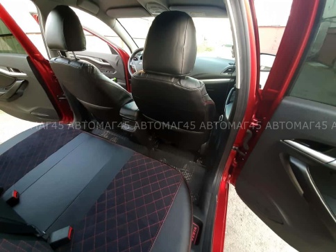 Авточехлы  Lada Vesta Лада Веста седан SW SW Cross экокожа алькантара черная с красной ниткой ромб   фото 2