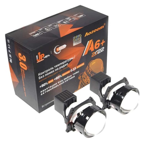 Aozoom  A6+ 2022 светодиодные Би-Led линзы 3.0" 12V 35W 5500K 4200Lm 2чипа 3рефлектора гарант 12 мес фото 1