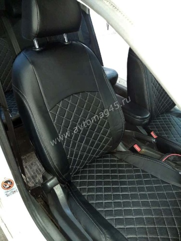 Авточехлы  Volkswagen Polo Фольцваген Поло седан 2/3 2010-2020г экокожа черная нить серая Ромб    фото 4