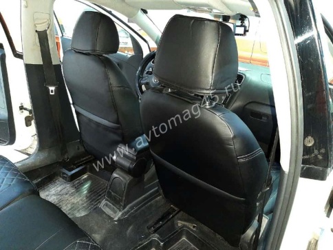 Авточехлы  Volkswagen Polo Фольцваген Поло седан 1/1 2010-2020г экокожа черная синяя нить Ромб    фото 7