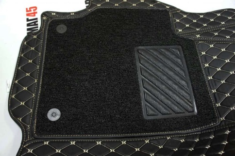 Ковры  5D экокожа Toyota Camry V40/V45 2006-2011г черный с бежевой ниткой+ворс компл Like АКЦИЯ! фото 14
